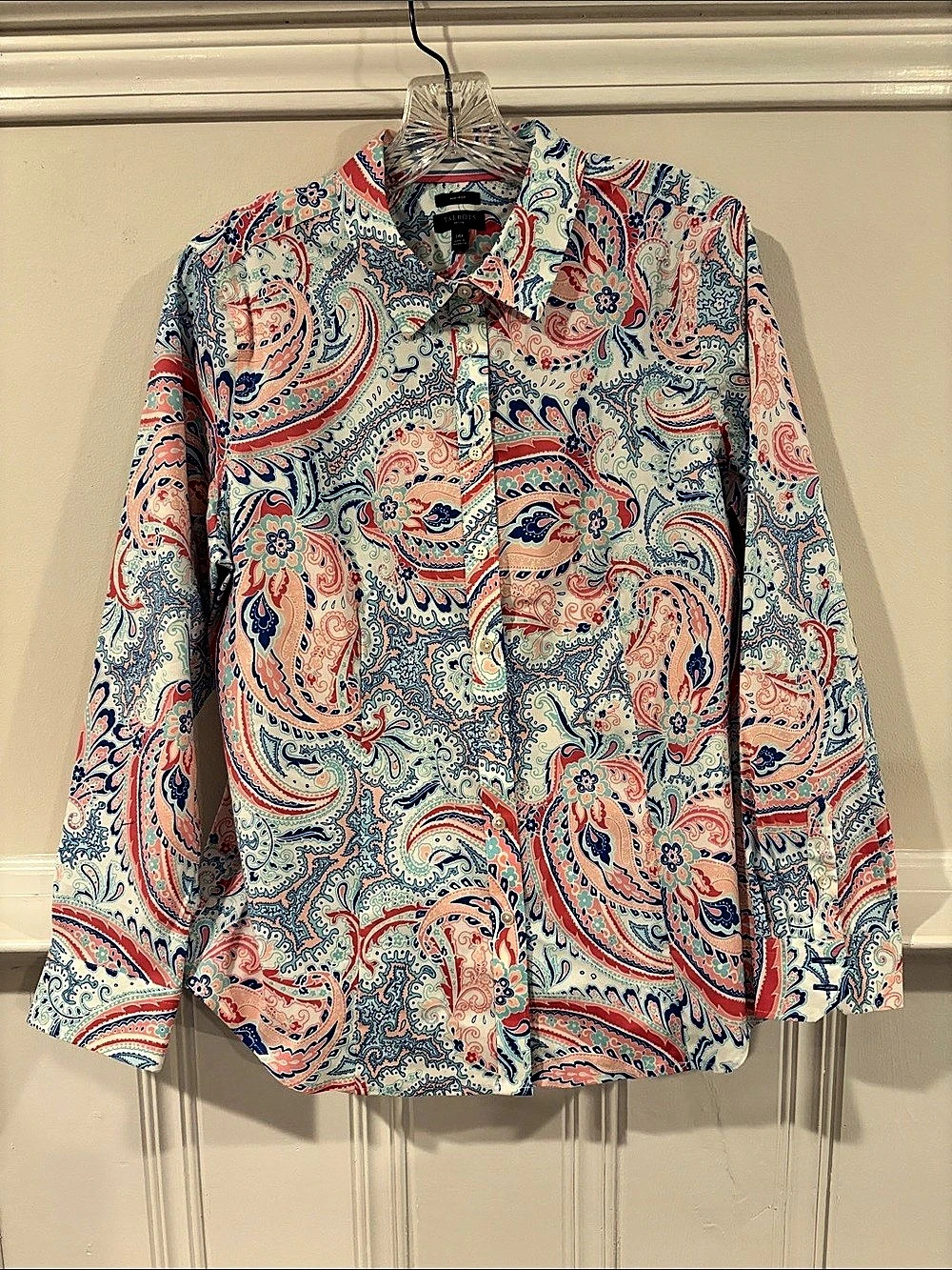 Talbots Non-Iron Perfect Shirt - Paisley Floral Blue & Pink Size 14P